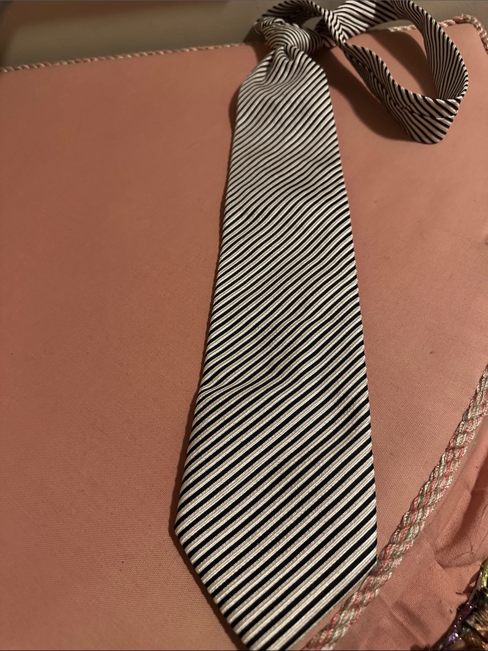 Classic Black & White Striped Men’s Tie